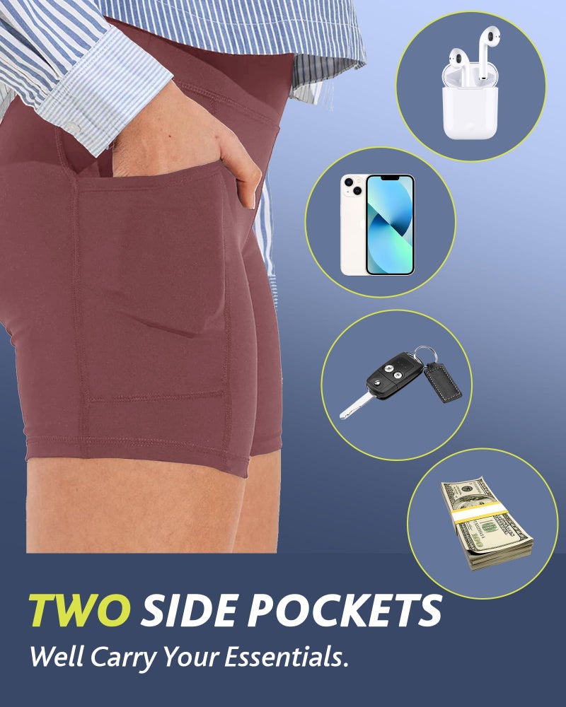 CAMPSNAIL Biker Shorts Women with Pockets - 3"/5"/8" High Waisted Workout Spandex Tummy Control Gym Running Yoga Shorts Dark Pink - Image 3