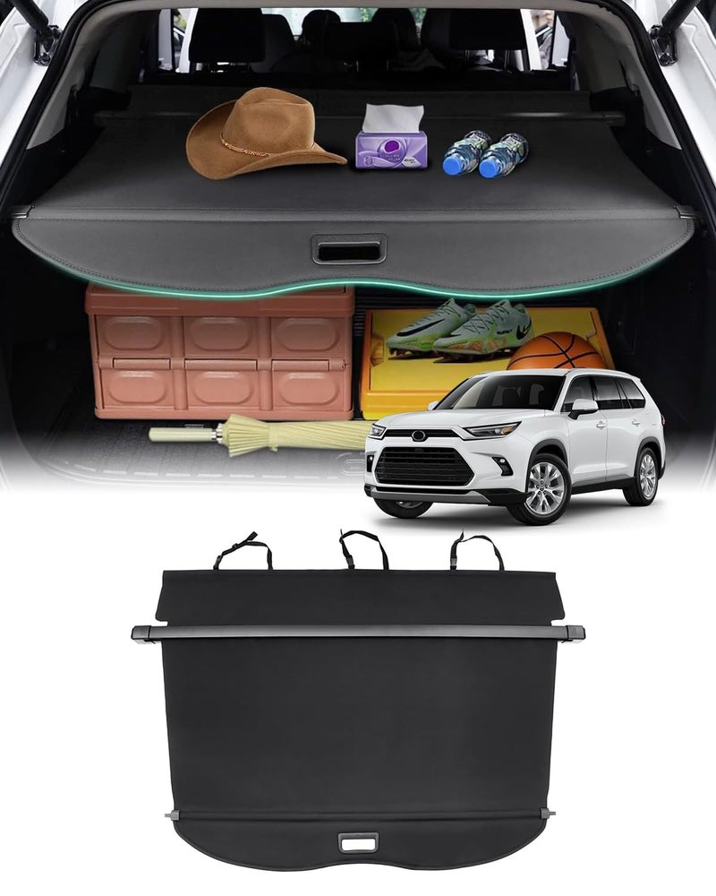 Powerty Cargo Cover for 20202025 2026 Toyota Highlander Carbon Fiber Texture Trunk Cover Retractable Rear Trunk Cargo Luggage Cover Security Shield Shade for Toyota Highlander Accessories