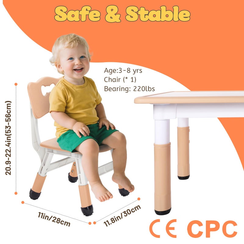 FUNLIO Adjustable Kids Chair (1pc), 3 Level Height Adjustable Toddler Chair for Ages 3-8, Sturdy Child Chairs with Maximum Bearing 220lbs, for Classrooms/Daycares/Homes, CPC & CE Approved - Natural - Image 2