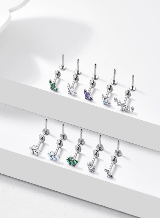 ENONTY G23 Titanium Flat Back Earrings Studs 20g 18g 16g F136 Titanium Labrets Press Fit Threadless Push In Dainty Cartilage Helix Conch Lobe Lip Tragus Piercing Jewelry Push Back (5 stud-clear) - Image 3