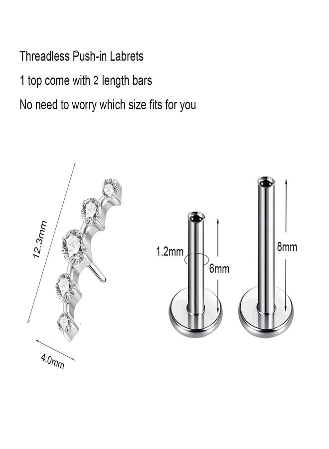 ENONTY G23 Titanium Flat Back Earrings Studs 20g 18g 16g F136 Titanium Labrets Press Fit Threadless Push In Dainty Cartilage Helix Conch Lobe Lip Tragus Piercing Jewelry Push Back (5 stud-clear) - Image 2