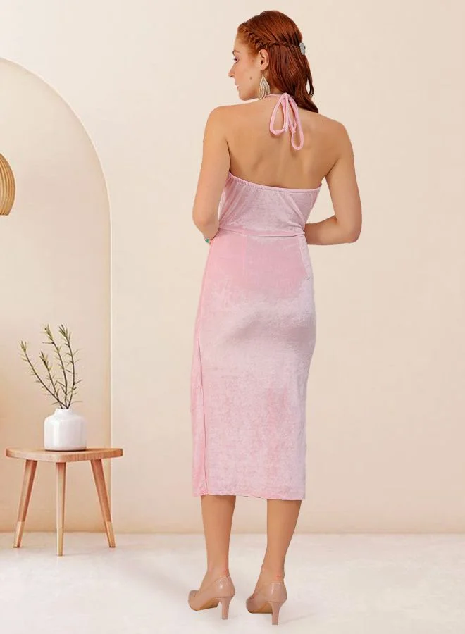 مرفوعة Women Fit and Flared Party Wear Solid Midi Dress