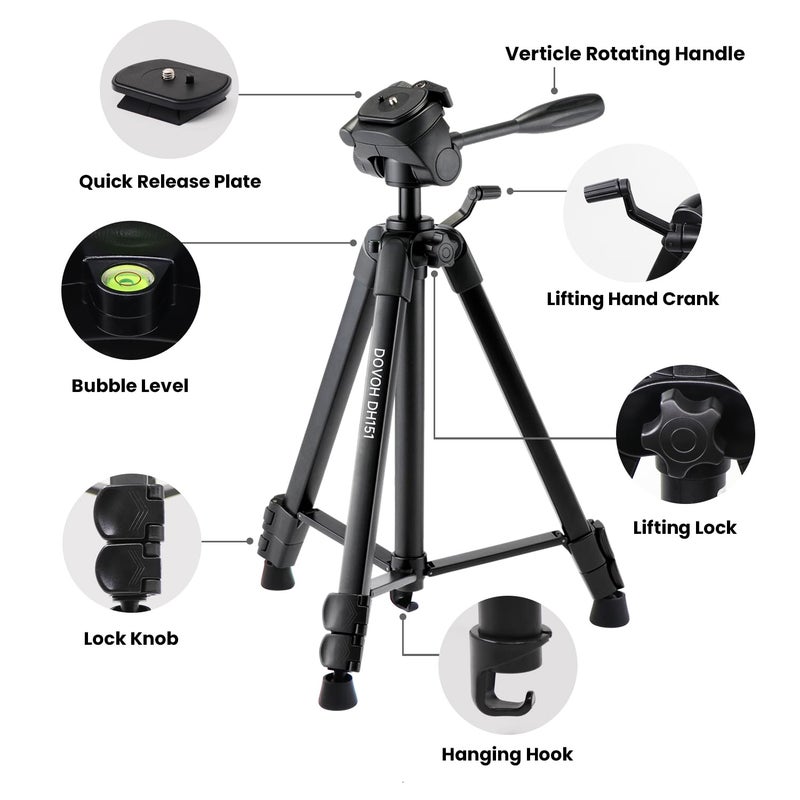 DOVOH Heavy Duty Tripod for Laser Level, Adjustable Height for Camera with Bubble Level 1/4"-20 Screw Mount, DH151 - Image 3