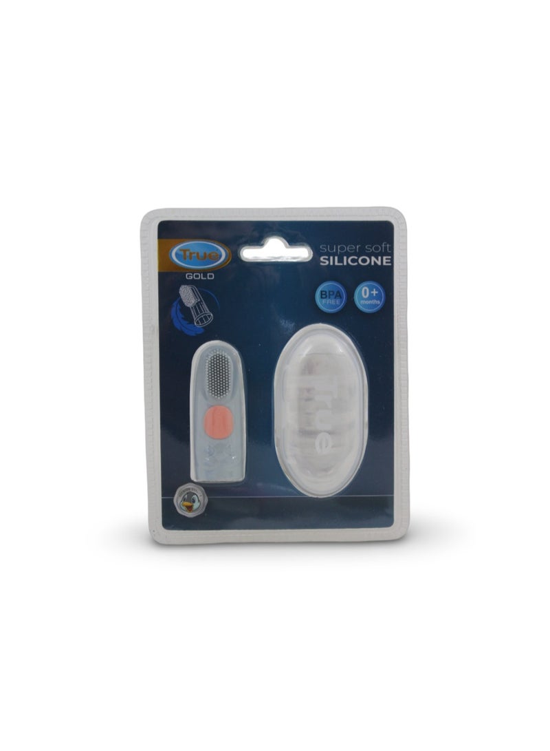 ترو فرشاة أسنان سيليكونية ذهبية حقيقية للأصابع مع حافظة - رمادي - Image 1