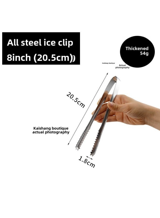 Thickened Stainless Steel Food Tongs Bread Tongs Barbecue Tongs Buffet Tongs Lotus Tongs Steak Tongs Barbecue Supplies-Color:Silver - Ordinary 8inch Ice Clip  - Image 1