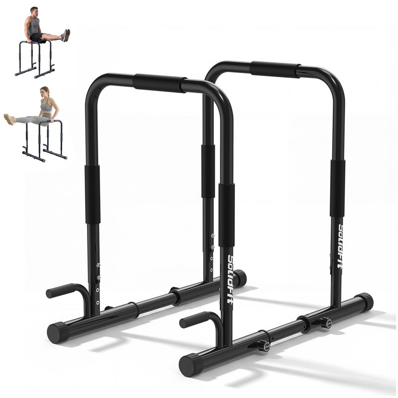 SolidFit 2-in-1 Dip Bar Station - Dip Bars & Push Up Bars Calisthenics Equipment with 420LB Bolt Washer Stable Design Dual Inner Connectors Portable Adjustable for Home Gym Strength Training Black - Image 1