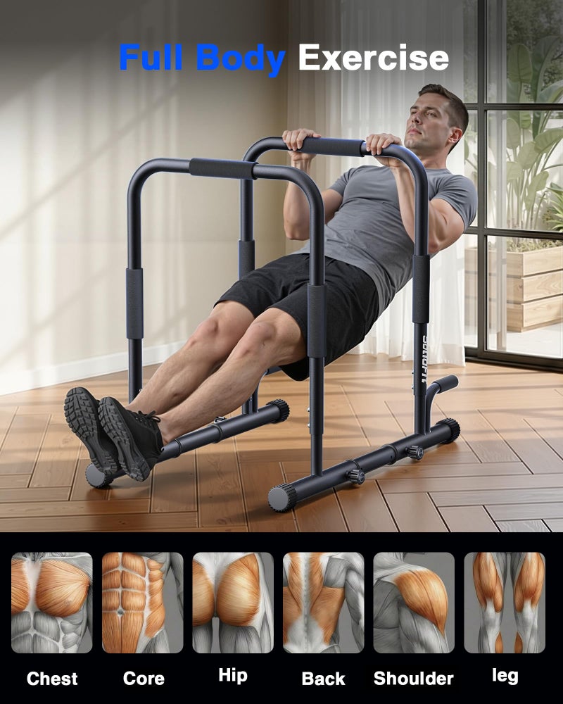 SolidFit 2-in-1 Dip Bar Station - Dip Bars & Push Up Bars Calisthenics Equipment with 420LB Bolt Washer Stable Design Dual Inner Connectors Portable Adjustable for Home Gym Strength Training Black - Image 3