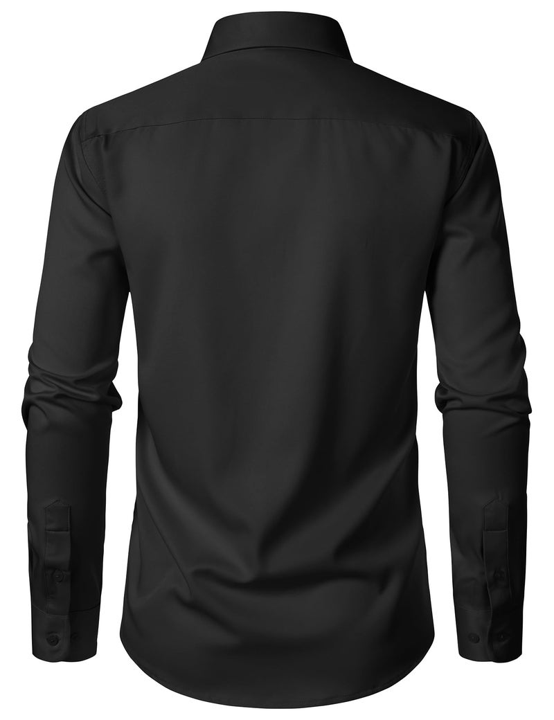 ZEROYAA Men's Wrinkle Free Long Sleeve Dress Shirt Business Casual Stretch Modern Slim Fit Button Down Shirts for Wedding and Office Black Medium - Image 3