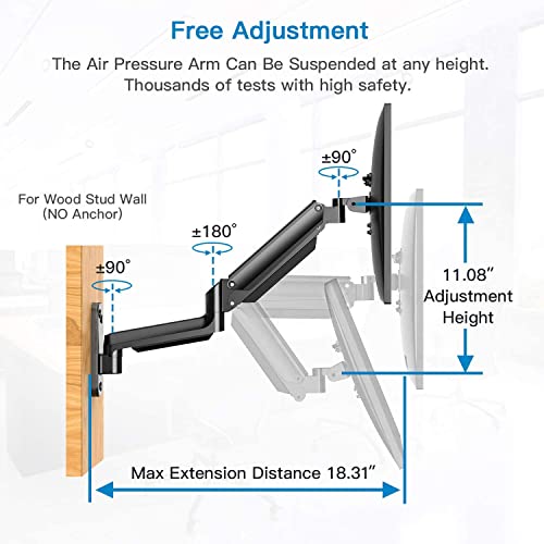 HUANUO Single Monitor Wall Mount for 13 to 32 Inch Computer Screen, Monitor Wall Mount Arm Holds up to 17.6lbs, Height Adjustable Full Motion Wall Monitor Mount-VESA Mount 75x75,100x100 - Image 2