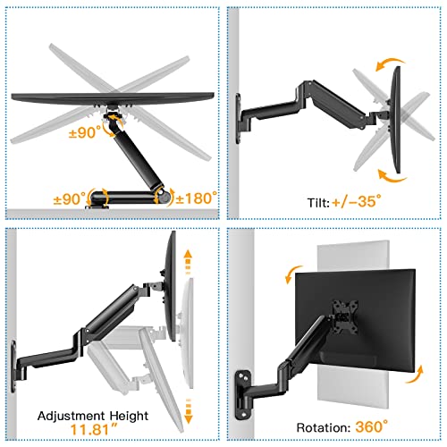 HUANUO Single Monitor Wall Mount for 13 to 32 Inch Computer Screen, Monitor Wall Mount Arm Holds up to 17.6lbs, Height Adjustable Full Motion Wall Monitor Mount-VESA Mount 75x75,100x100 - Image 4