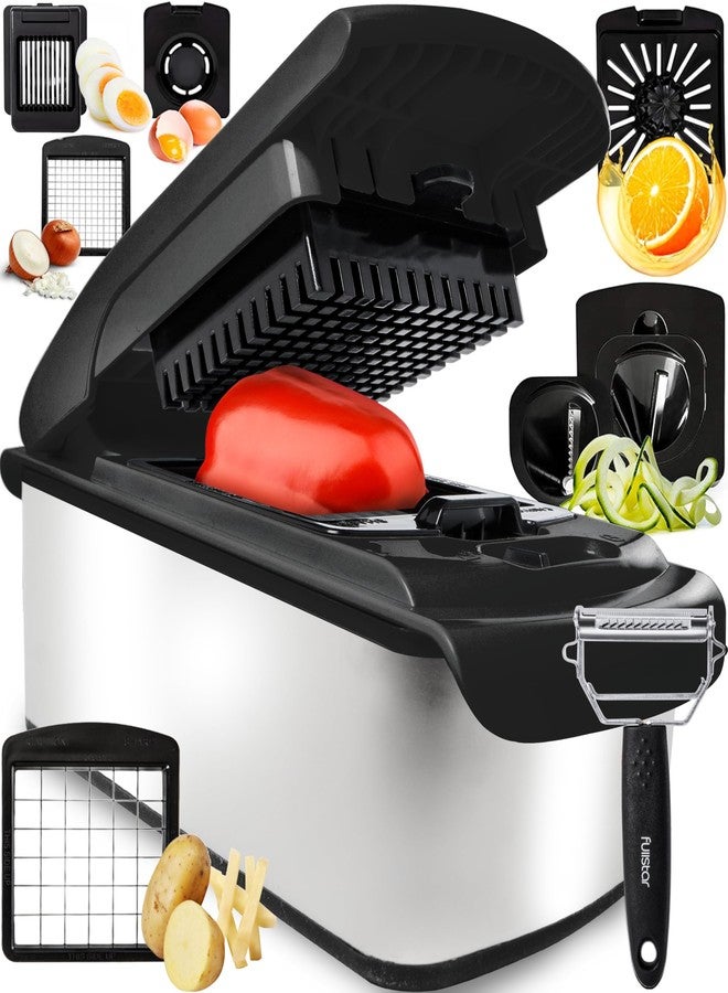 Fullstar فولستار الشيف المحترف الأصلي - قاطع الخضار ومقشر، قاطع الطعام مع حاوية، قاطع الفواكه، أدوات ومستلزمات المطبخ، أساسيات المنزل (9 في 1، ستانلس ستيل) - Image 1