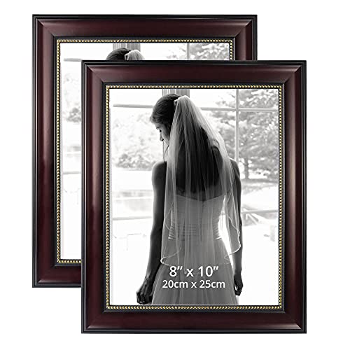 GraduationMall 8x10 Picture Frames, Real Glass, Display Photos for Wall or Tabletop, Mahogany with Gold Beads, 2-Pack - Image 1