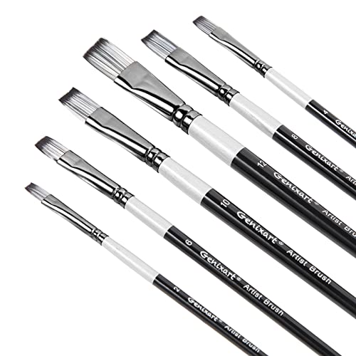 Genixart Flat Paint Brushes Set, 6 Pcs Artist Paintbrushes for Acrylic Oil Watercolor Gouache Painting, Premium Nylon Hair Art Paint Brush for Beginners and Professionals - Image 1