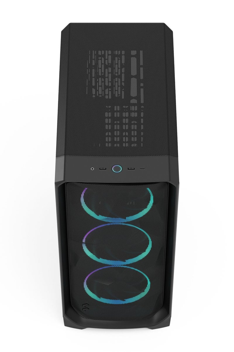 Fractal Design Meshify 3 Black RGB TG Light Tint Mid-Tower ATX Case, Tempered Glass Side Panel, 3x 140mm RGB Fans Included, 2x 3.5" & 4x 2.5" Drives, USB Type-C + 2x USB 2.0, High Airflow Mesh Front Panel, Black | FD-C-MES3A-06 - Image 4