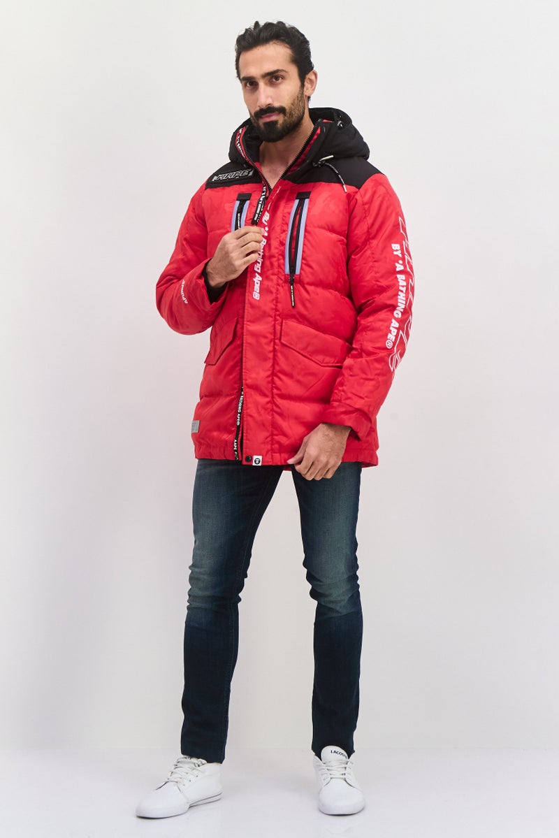 Aape By A Bathing Ape Men Two Tone Hooded Bomber Jacket, Red Combio  - Image 4