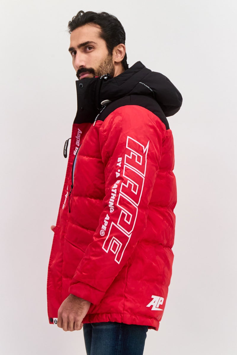 Aape By A Bathing Ape Men Two Tone Hooded Bomber Jacket, Red Combio  - Image 2