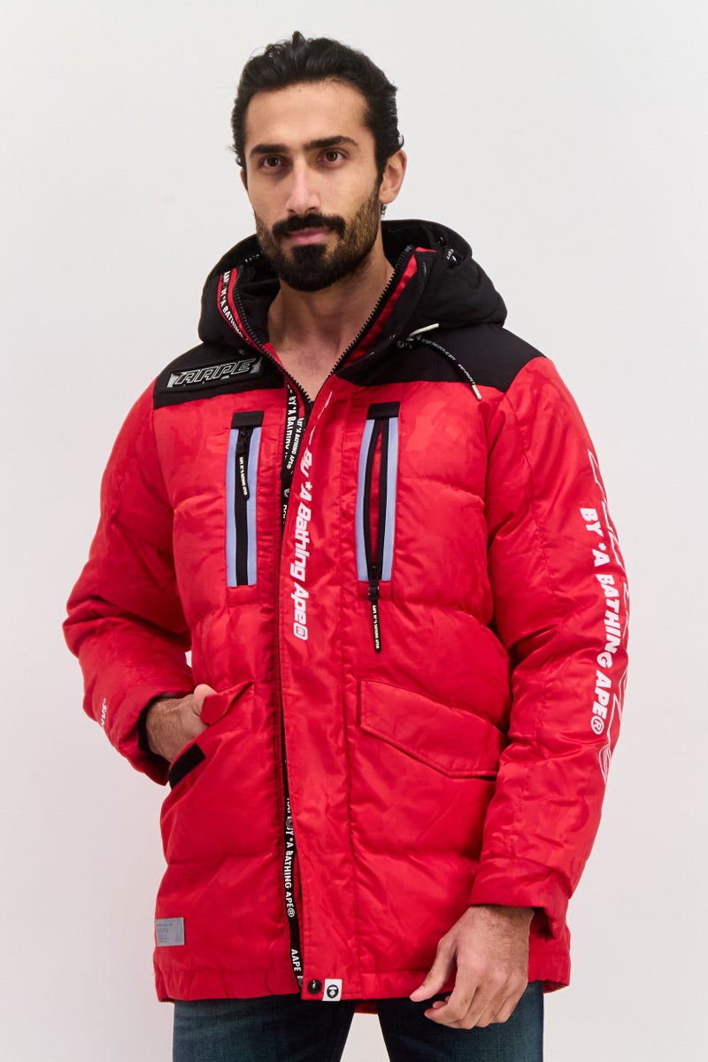 Aape By A Bathing Ape Men Two Tone Hooded Bomber Jacket, Red Combio  - Image 1