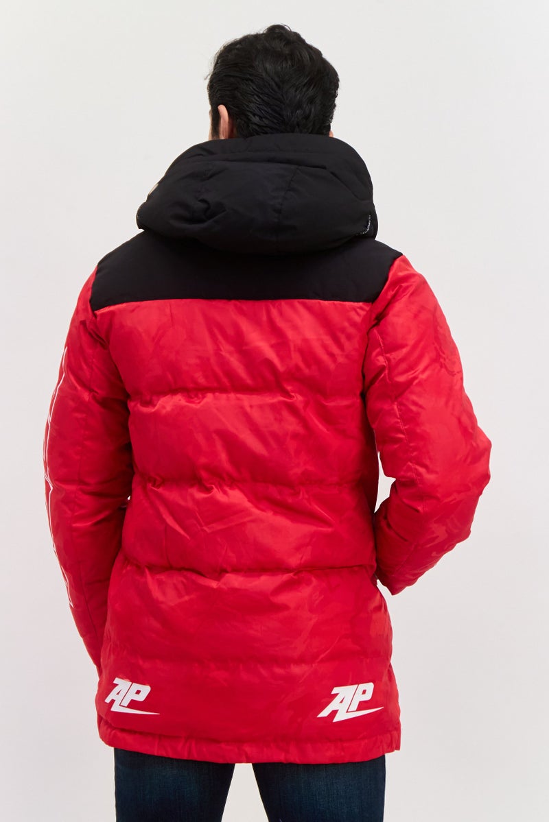 Aape By A Bathing Ape Men Two Tone Hooded Bomber Jacket, Red Combio  - Image 3