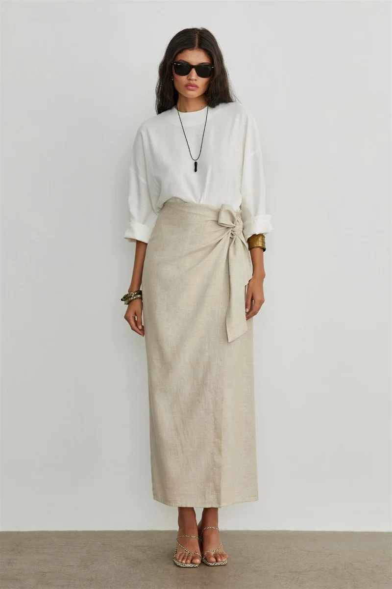 Suud Collection Saud Collection Natural Noli Linen Wrap Skirt