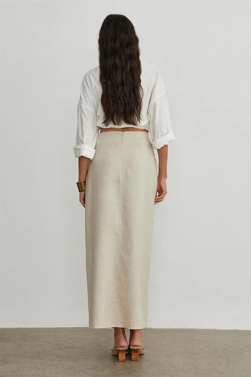 Suud Collection Saud Collection Natural Noli Linen Wrap Skirt