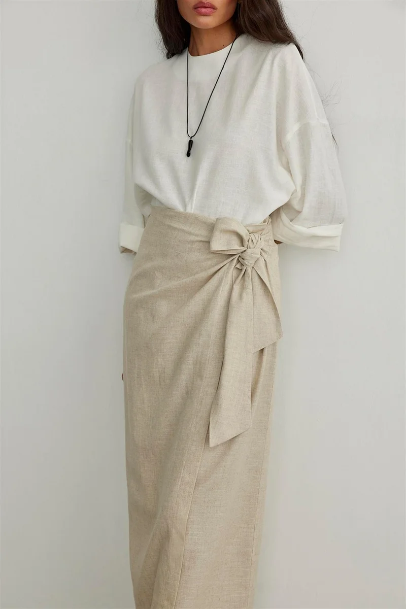 Suud Collection Saud Collection Natural Noli Linen Wrap Skirt