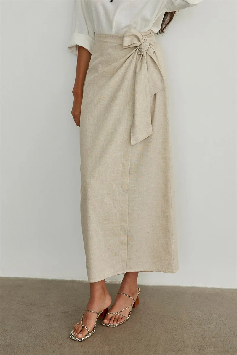 Suud Collection Saud Collection Natural Noli Linen Wrap Skirt