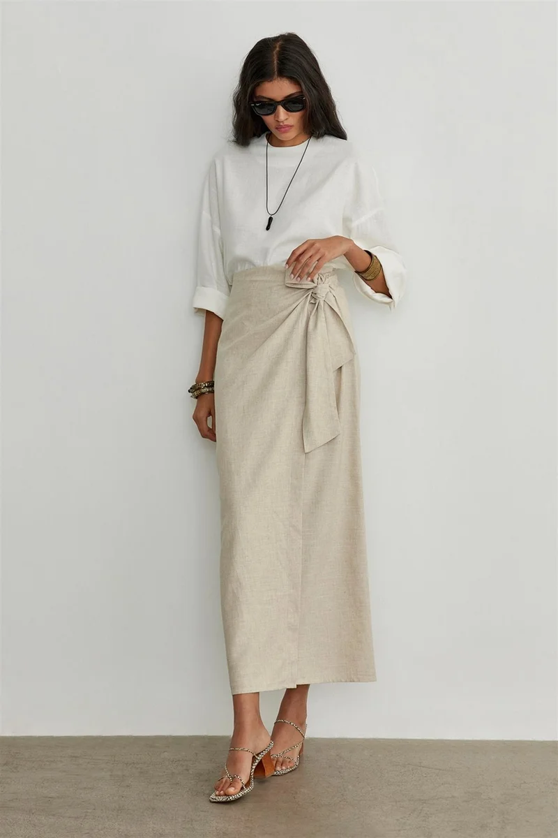Suud Collection Saud Collection Natural Noli Linen Wrap Skirt