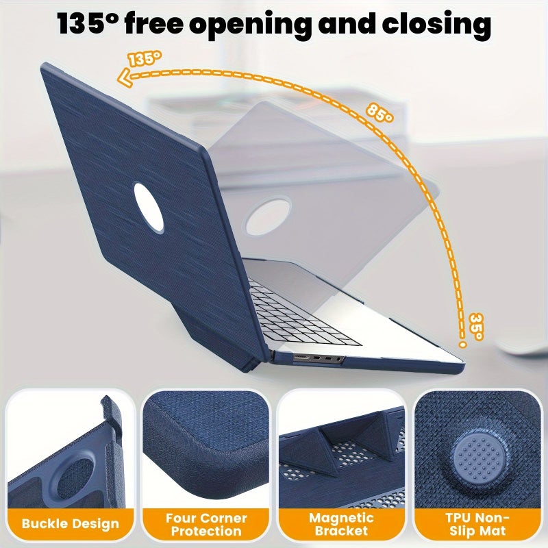 Grey MacBook Pro 16 2021 2023 Hard PC Case With Fabric Cover Stand Shockproof - Image 3