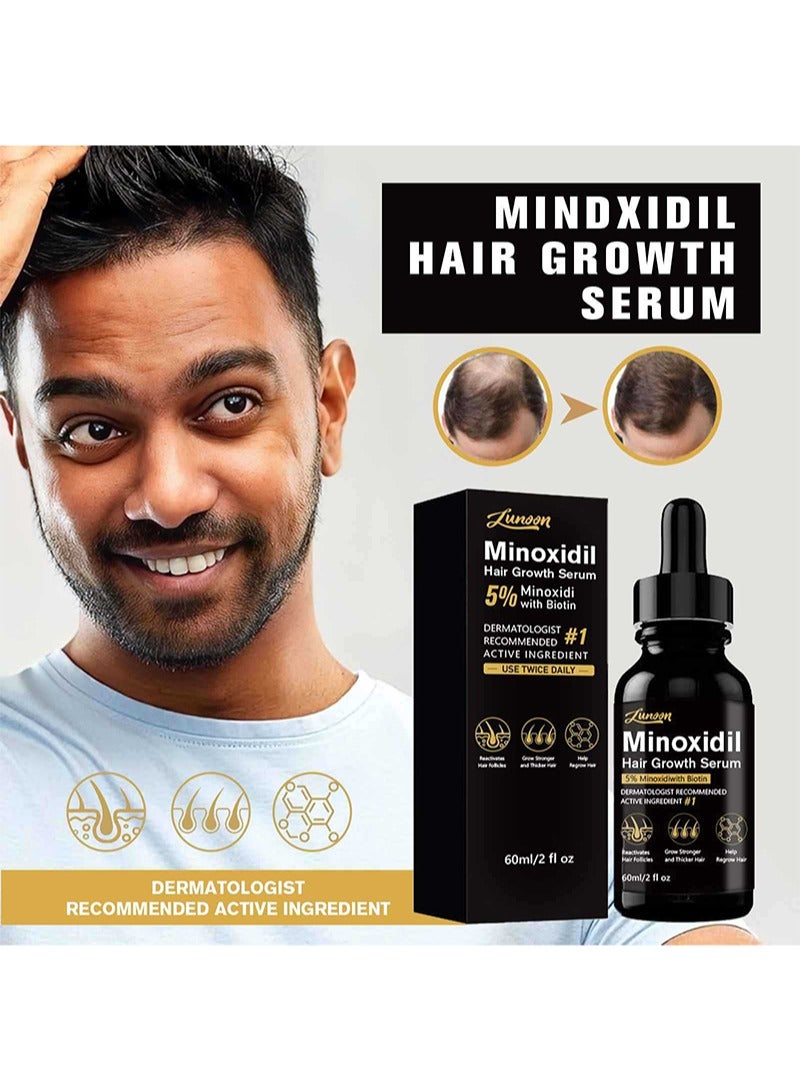 LUNOON 5% Minioxidil Hair Growth Serum for with Biotin Regrowth Hair Treatment For Thickens Hair Promotes Hair Density Help to Stop Thinning loss Hair stimulates Hair Growth, Regain Hair Serum-60ml - Image 4