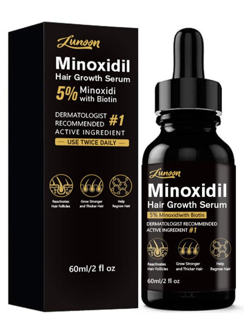 LUNOON 5% Minioxidil Hair Growth Serum for with Biotin Regrowth Hair Treatment For Thickens Hair Promotes Hair Density Help to Stop Thinning loss Hair stimulates Hair Growth, Regain Hair Serum-60ml - Image 1