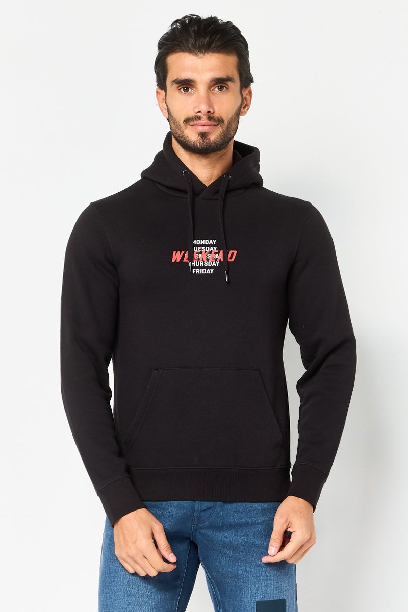 Celio Men Graphic Print Long Sleeve Hoodie, Black - Image 1