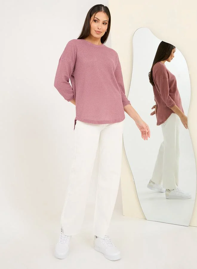 Styli Oversized Solid Textured Curved Hem T-Shirt