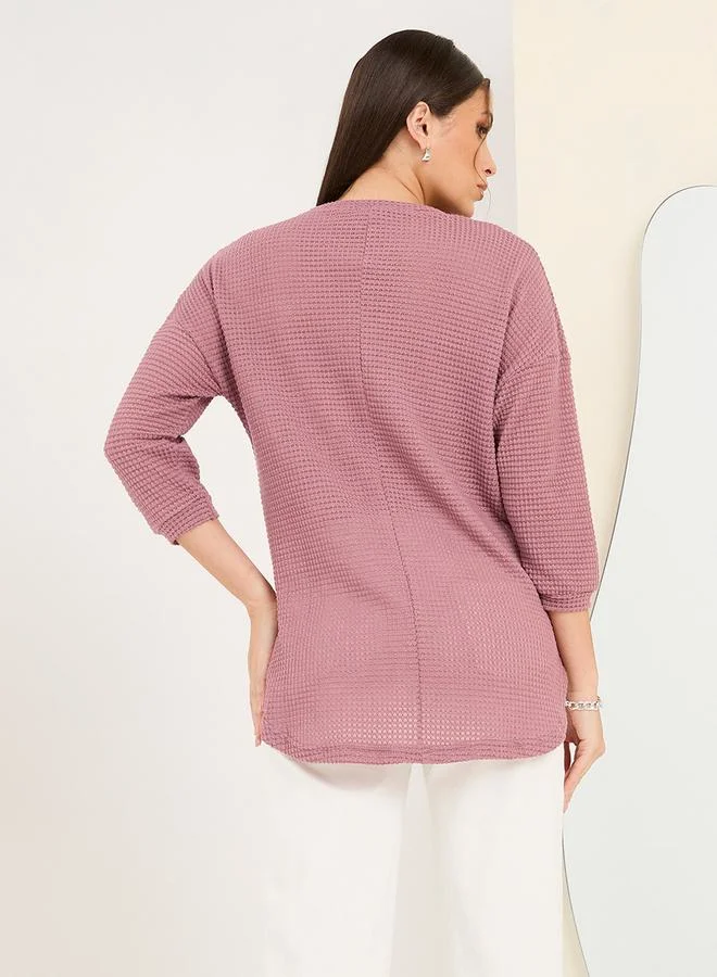 Styli Oversized Solid Textured Curved Hem T-Shirt