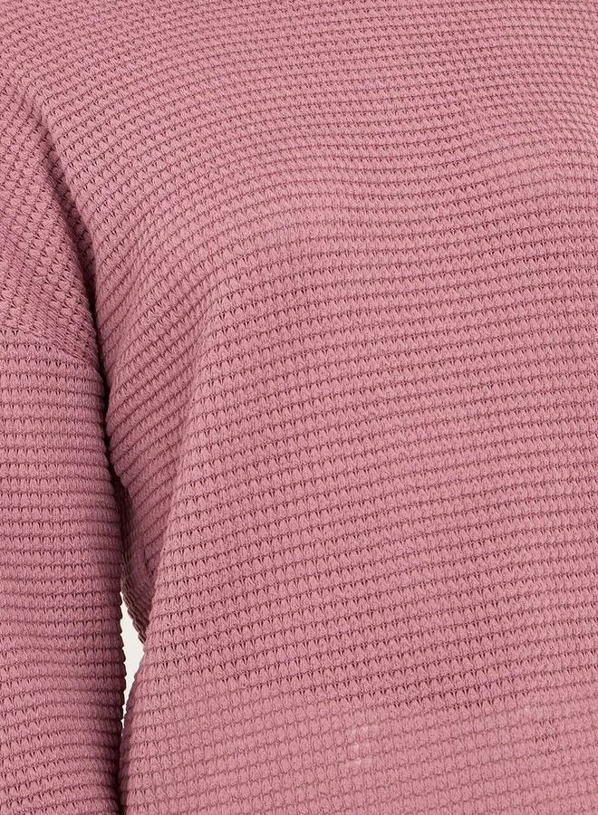 Styli Oversized Solid Textured Curved Hem T-Shirt