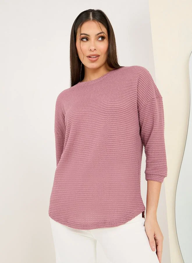 Styli Oversized Solid Textured Curved Hem T-Shirt