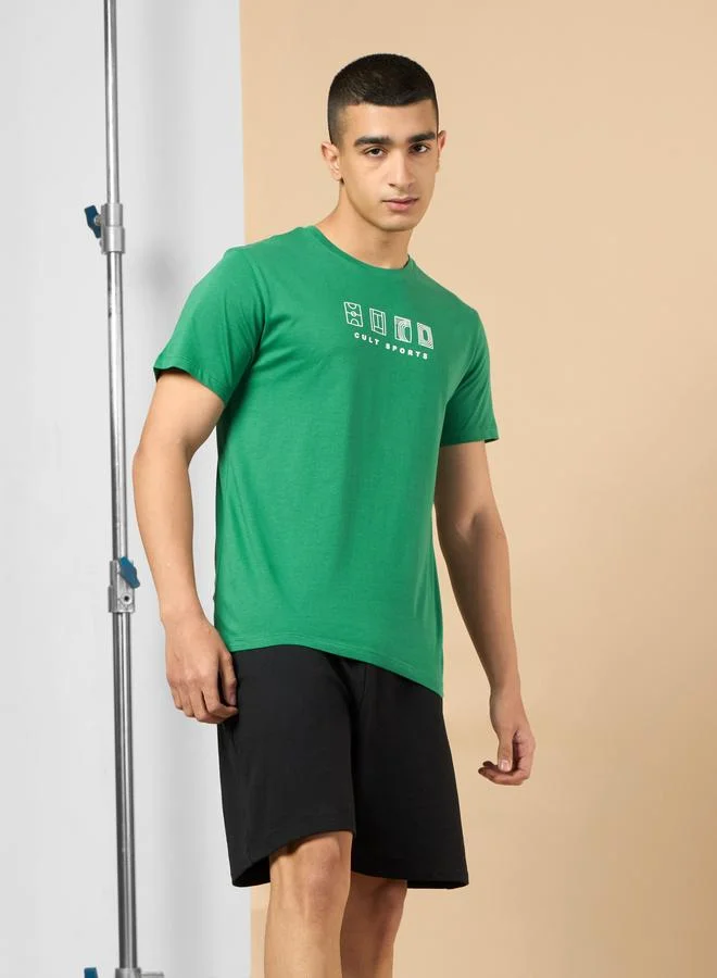 Cult Men Green Graphic Print Short Sleeve T-Shirt