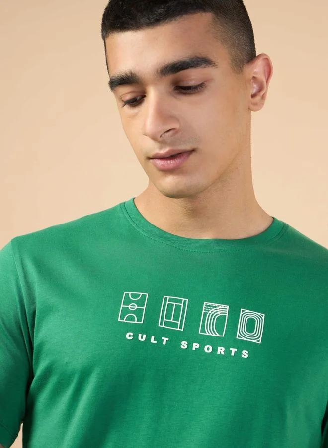 Cult Men Green Graphic Print Short Sleeve T-Shirt
