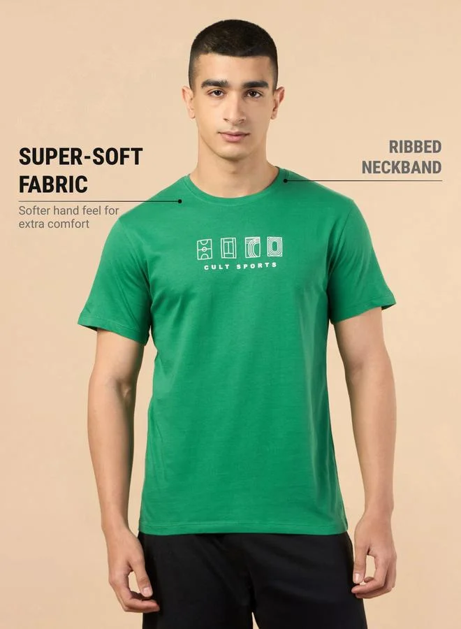 Cult Men Green Graphic Print Short Sleeve T-Shirt