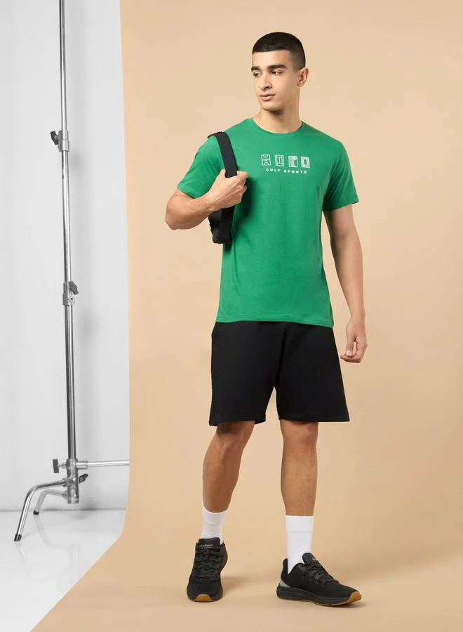 Cult Men Green Graphic Print Short Sleeve T-Shirt