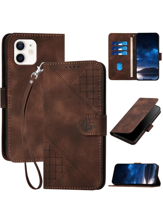 اس-توب جراب هاتف iPhone 12 mini YX0080 من الجلد المنقوش بنمط شبكة الفراشة مع حبل تعليق - Image 1