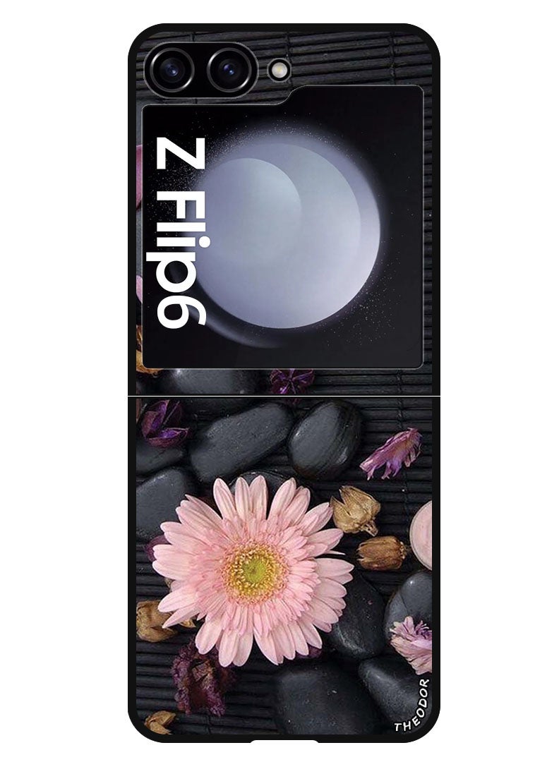 Theodor Protective Case Anti Scratch Shock Proof Bumper Cover For Samsung Galaxy Z Flip 6 Flowers & Stones - Image 1