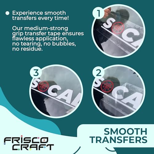 Frisco Craft شريط نقل شفاف من فريسكو كرافت لفينيل رول - شريط تطبيق مسطح، كريكت وسيلويت، ورق نقل متوسط اللصق للملصقات، الملصقات، ورق لاصق شفاف للفينيل الدائم 12 بوصة × 50 قدم - Image 3