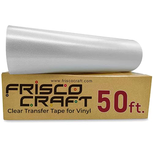 Frisco Craft شريط نقل شفاف من فريسكو كرافت لفينيل رول - شريط تطبيق مسطح، كريكت وسيلويت، ورق نقل متوسط اللصق للملصقات، الملصقات، ورق لاصق شفاف للفينيل الدائم 12 بوصة × 50 قدم - Image 1