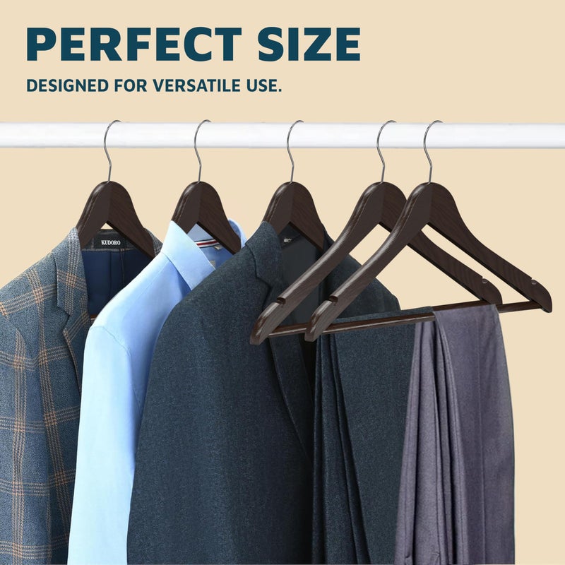 Lifemaster Wooden Clothes Hangers â€“ with 360 Degree Swivel Hook and Non-Slip Shoulder Notch, Holds Up to 10 lbs, Pants Bar Design, for Organizing Suit, Dress, Coat, and Clothes, Pack of 10, Brown - Image 3