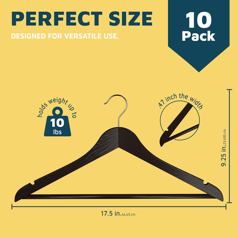 Lifemaster Wooden Clothes Hangers â€“ with 360 Degree Swivel Hook and Non-Slip Shoulder Notch, Holds Up to 10 lbs, Pants Bar Design, for Organizing Suit, Dress, Coat, and Clothes, Pack of 10, Brown - Image 2