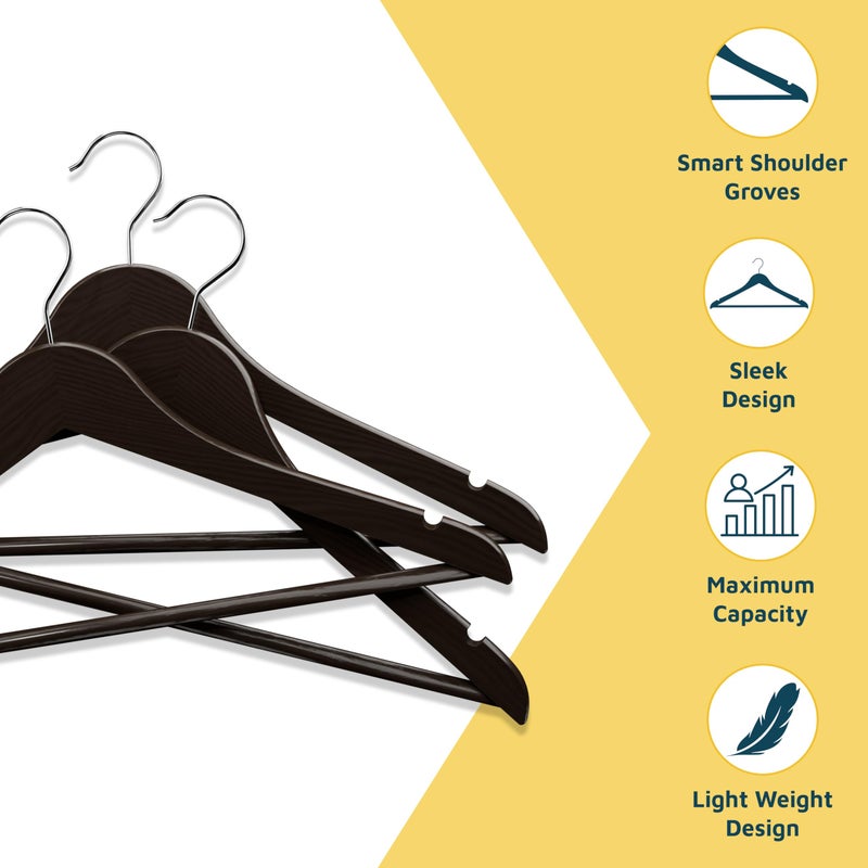Lifemaster Wooden Clothes Hangers â€“ with 360 Degree Swivel Hook and Non-Slip Shoulder Notch, Holds Up to 10 lbs, Pants Bar Design, for Organizing Suit, Dress, Coat, and Clothes, Pack of 10, Brown - Image 5