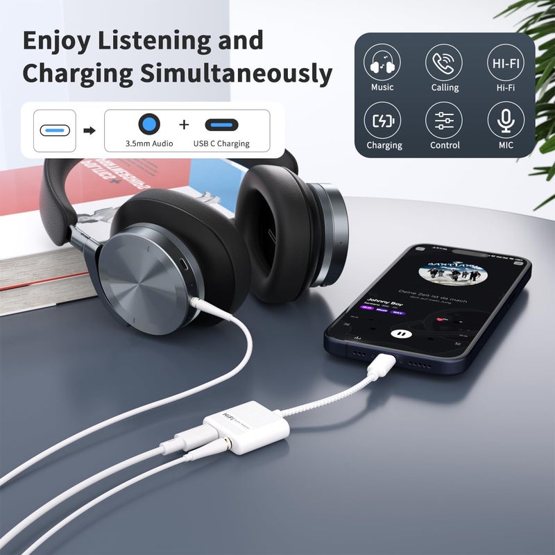 USB C to 3.5mm Audio Adapter  Charger 2 in 1 USB C to Aux Headphone Dongle with 60W PD Fast Charging Compatible with iPhone 16/16 Pro/15/15 Pro Max Galaxy S24/S23/S22/S23FE Pixel 8/7 iPad - Image 2