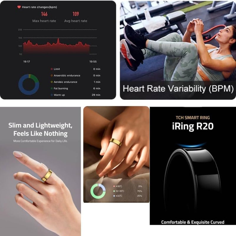 TCH Smart Ring IRing R20 Health & Fitness Tracker for Men and Women, Sleep Monitoring, Heart Rate & Blood Oxygen, Pressure, Stress Tracking, Waterproof, 7 Days Battery Life Family Care - Image 4