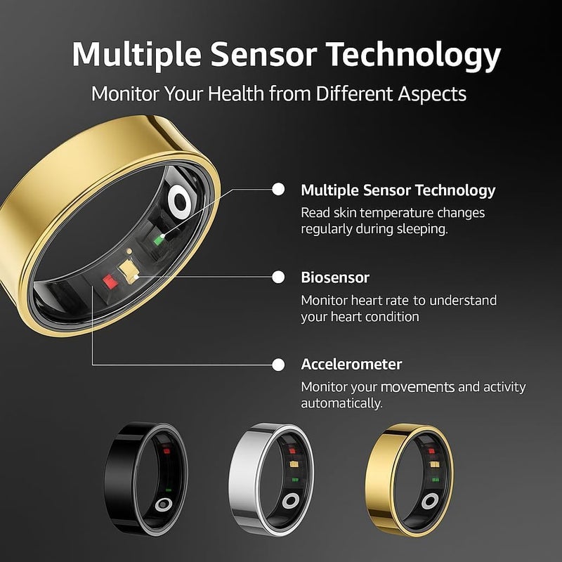 TCH Smart Ring IRing R20 Health & Fitness Tracker for Men and Women, Sleep Monitoring, Heart Rate & Blood Oxygen, Pressure, Stress Tracking, Waterproof, 7 Days Battery Life Family Care - Image 5