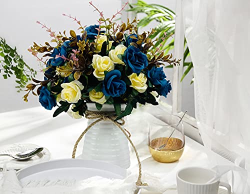 NAWEIDA Artificial Flowers with Vase Faux Flower Arrangements for Table Decor Table Centerpieces for Dining Room-Navy Blue - Image 2